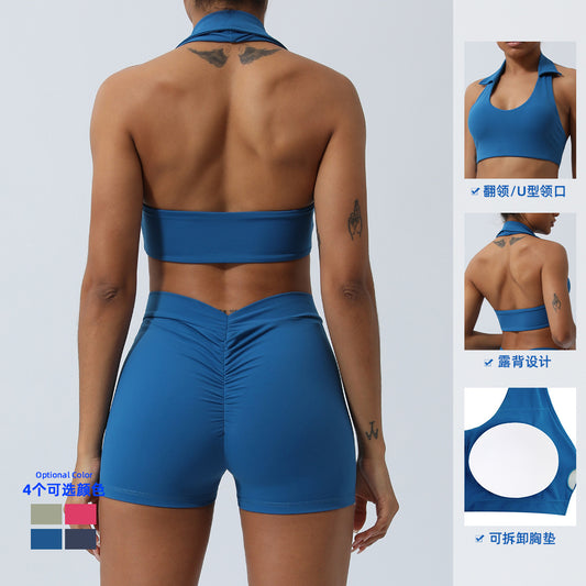Spring and Summer new European and American yoga suit back lifting hip running workout clothes quick-drying sports two-piece set with chest pad for women
