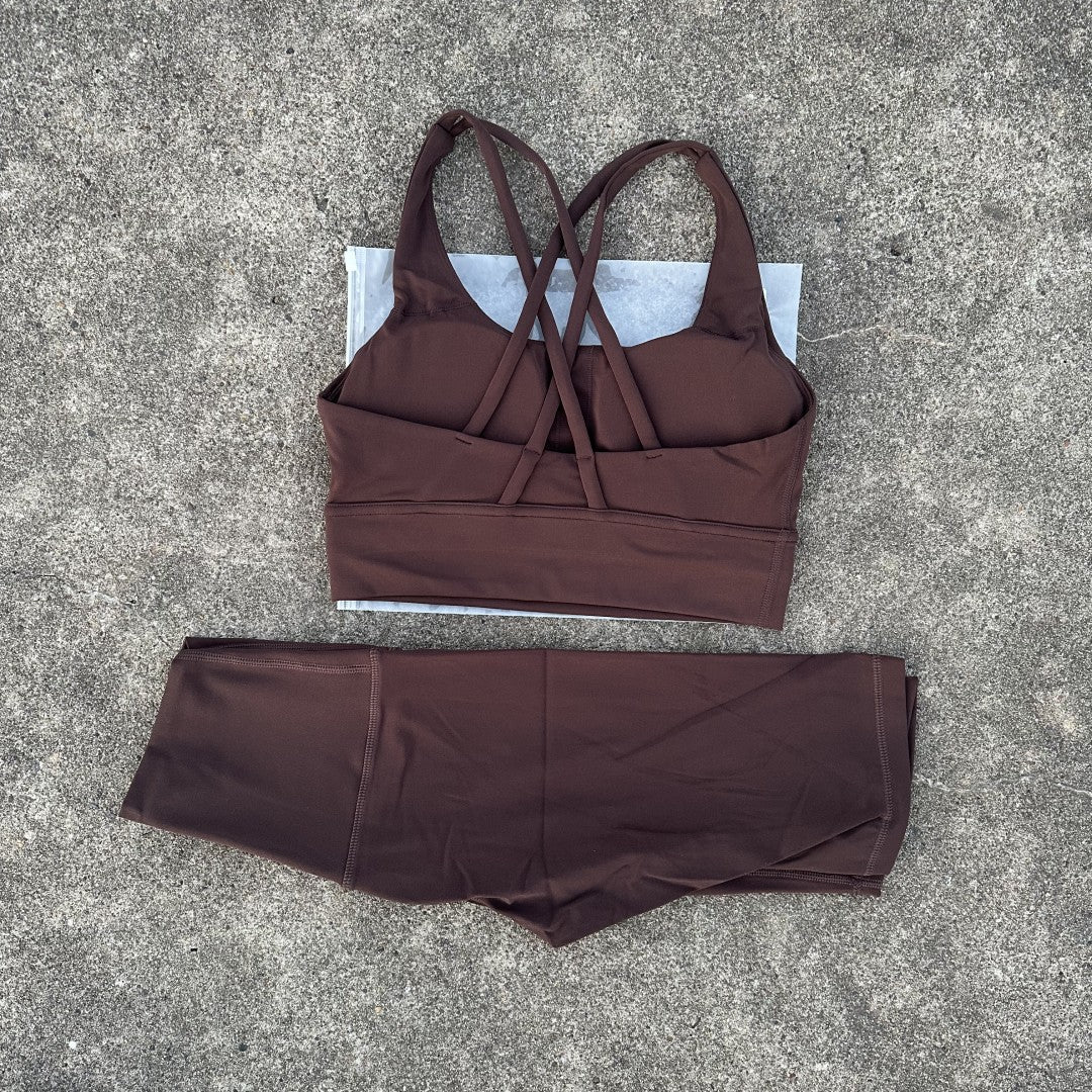 Women's Naked Riding Tight Yoga Shorts suit Hollow-out Back Cross Sports Underwear gym yoga set