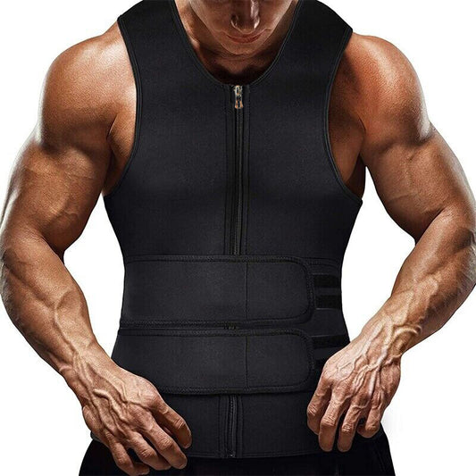 Men's Sauna Vest Waist Trainer Zipper Neoprene Sauna Sweat Shirt Tank Top Workout Waist