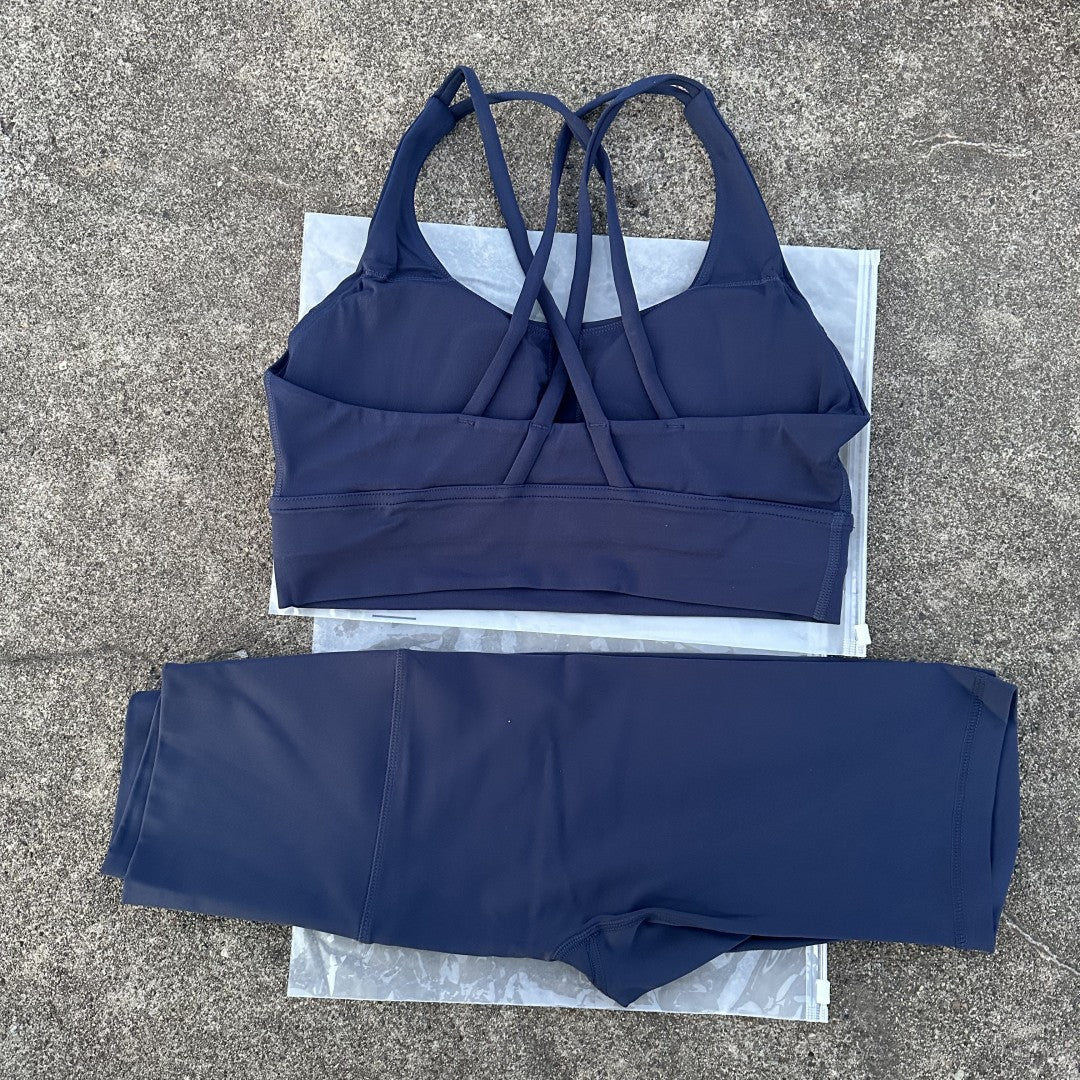 Women's Naked Riding Tight Yoga Shorts suit Hollow-out Back Cross Sports Underwear gym yoga set