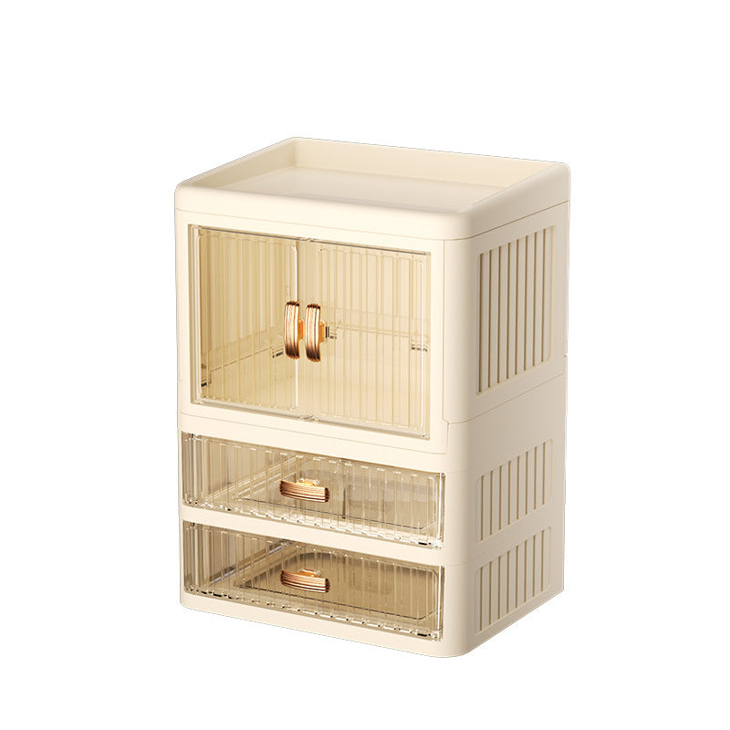 Foldable Double Door Flat Cover White Storage Box Multi-layer Stationery Storage Rack Household Cosmetics Skin Care Storage