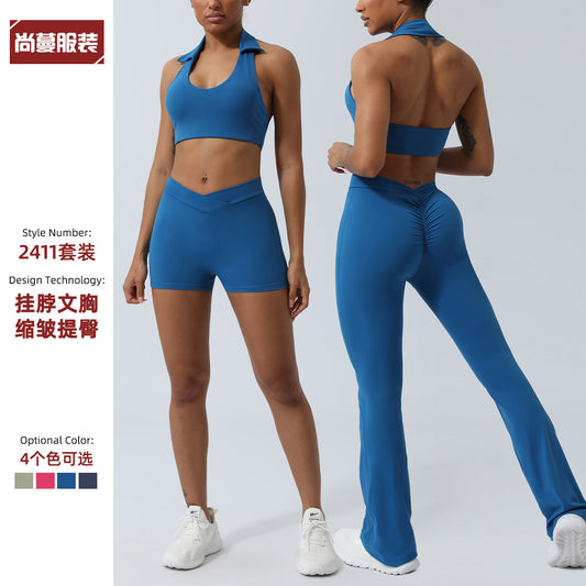Spring and Summer new European and American yoga suit back lifting hip running workout clothes quick-drying sports two-piece set with chest pad for women