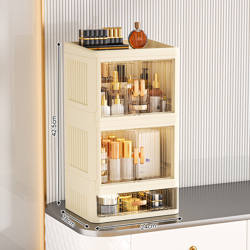 Foldable Double Door Flat Cover White Storage Box Multi-layer Stationery Storage Rack Household Cosmetics Skin Care Storage