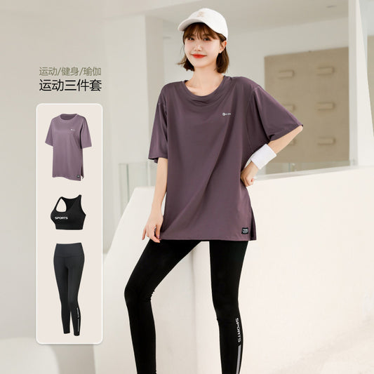 plus size Sports suit Women's Fitness Clothes Loose Summer Yoga Running Fat MM200 Jin Jacket Quick-drying Clothes Solid Color