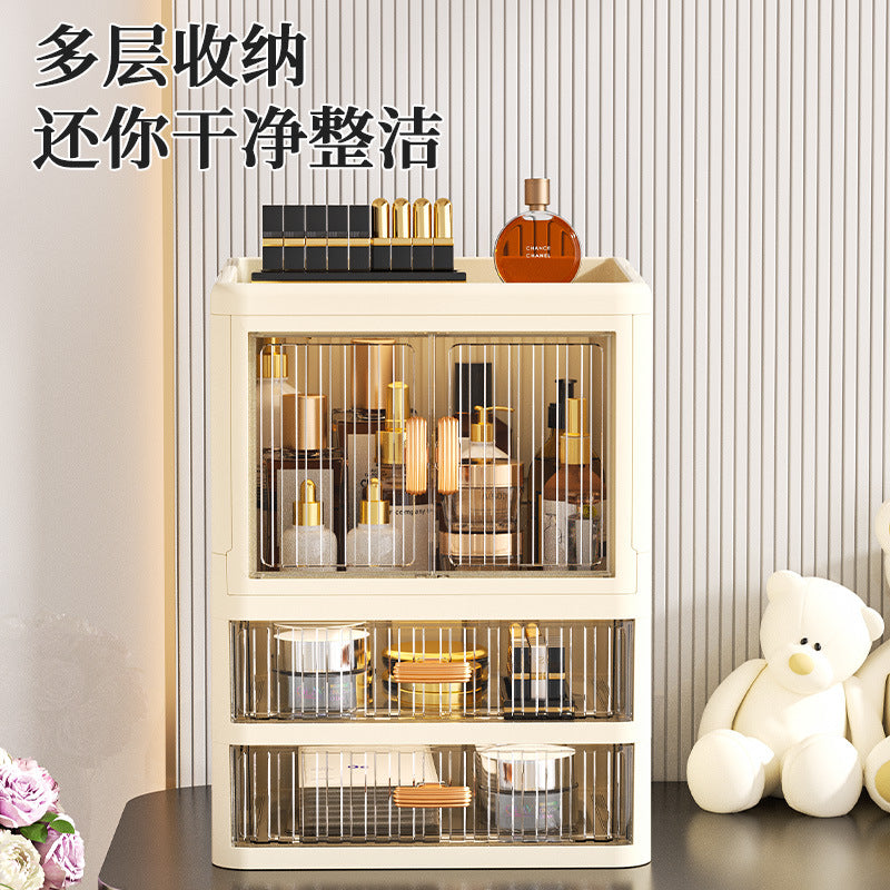 Foldable Double Door Flat Cover White Storage Box Multi-layer Stationery Storage Rack Household Cosmetics Skin Care Storage