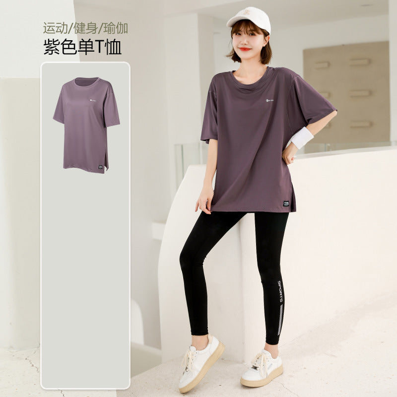 plus size Sports suit Women's Fitness Clothes Loose Summer Yoga Running Fat MM200 Jin Jacket Quick-drying Clothes Solid Color