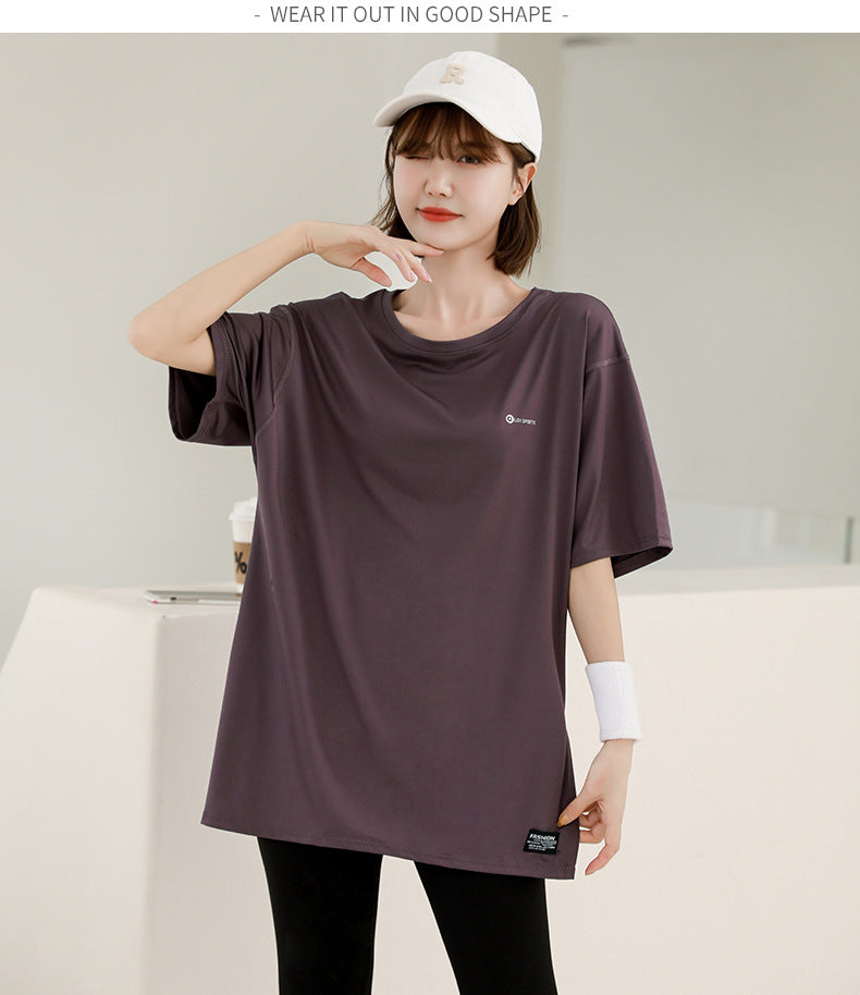 plus size Sports suit Women's Fitness Clothes Loose Summer Yoga Running Fat MM200 Jin Jacket Quick-drying Clothes Solid Color