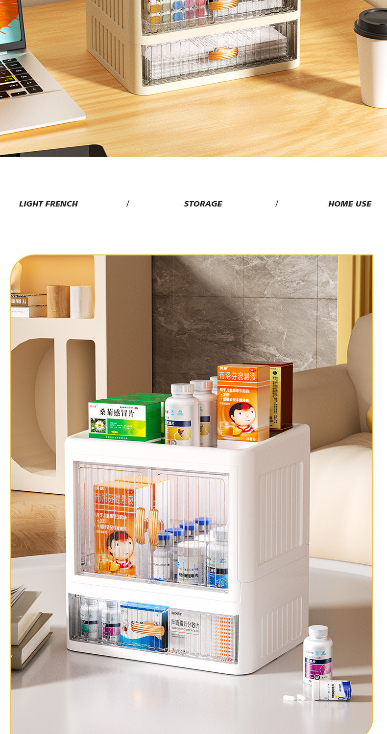 Foldable Double Door Flat Cover White Storage Box Multi-layer Stationery Storage Rack Household Cosmetics Skin Care Storage