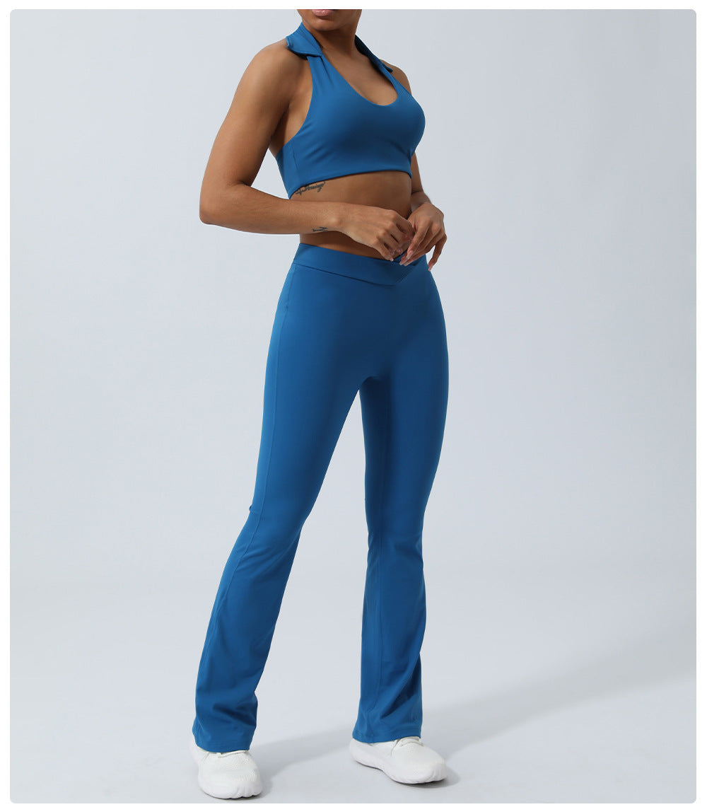 Spring and Summer new European and American yoga suit back lifting hip running workout clothes quick-drying sports two-piece set with chest pad for women
