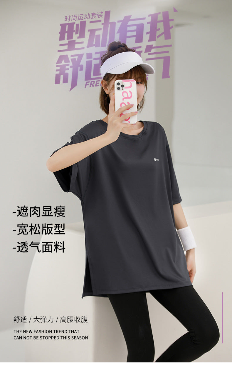 plus size Sports suit Women's Fitness Clothes Loose Summer Yoga Running Fat MM200 Jin Jacket Quick-drying Clothes Solid Color