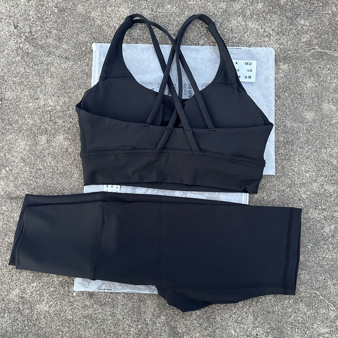 Women's Naked Riding Tight Yoga Shorts suit Hollow-out Back Cross Sports Underwear gym yoga set