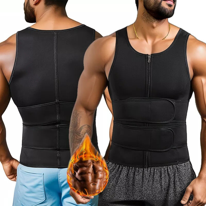 Men's Sauna Vest Waist Trainer Zipper Neoprene Sauna Sweat Shirt Tank Top Workout Waist