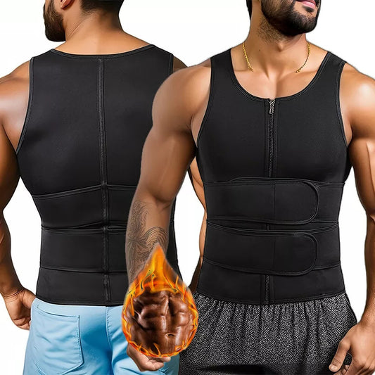 Men's Sauna Vest Waist Trainer Zipper Neoprene Sauna Sweat Shirt Tank Top Workout Waist