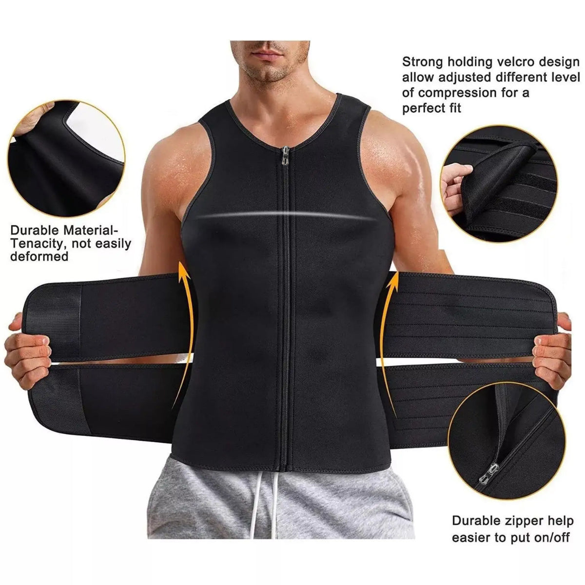 Men's Sauna Vest Waist Trainer Zipper Neoprene Sauna Sweat Shirt Tank Top Workout Waist