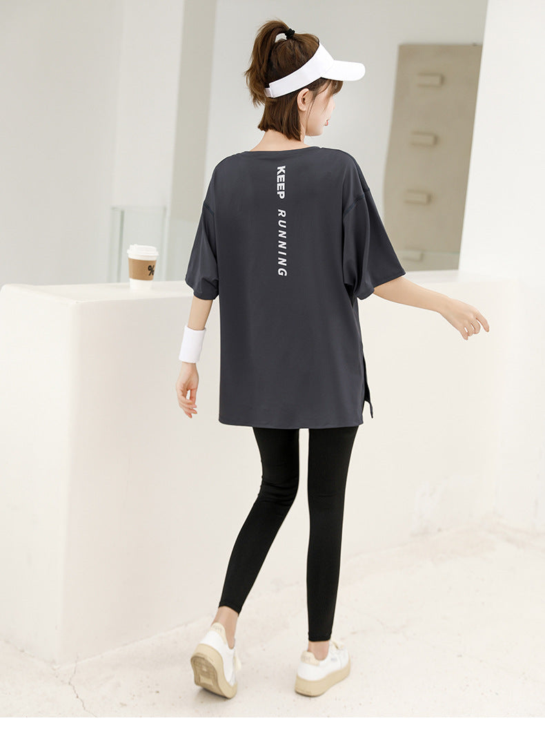 plus size Sports suit Women's Fitness Clothes Loose Summer Yoga Running Fat MM200 Jin Jacket Quick-drying Clothes Solid Color