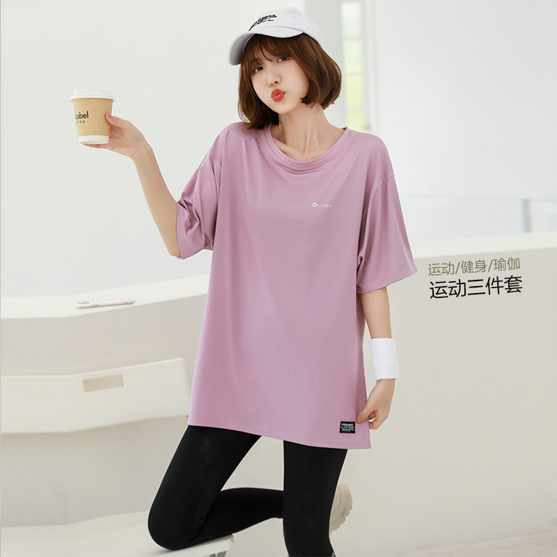 plus size Sports suit Women's Fitness Clothes Loose Summer Yoga Running Fat MM200 Jin Jacket Quick-drying Clothes Solid Color
