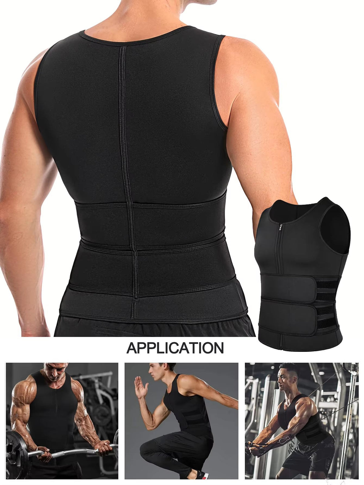 Men's Sauna Vest Waist Trainer Zipper Neoprene Sauna Sweat Shirt Tank Top Workout Waist