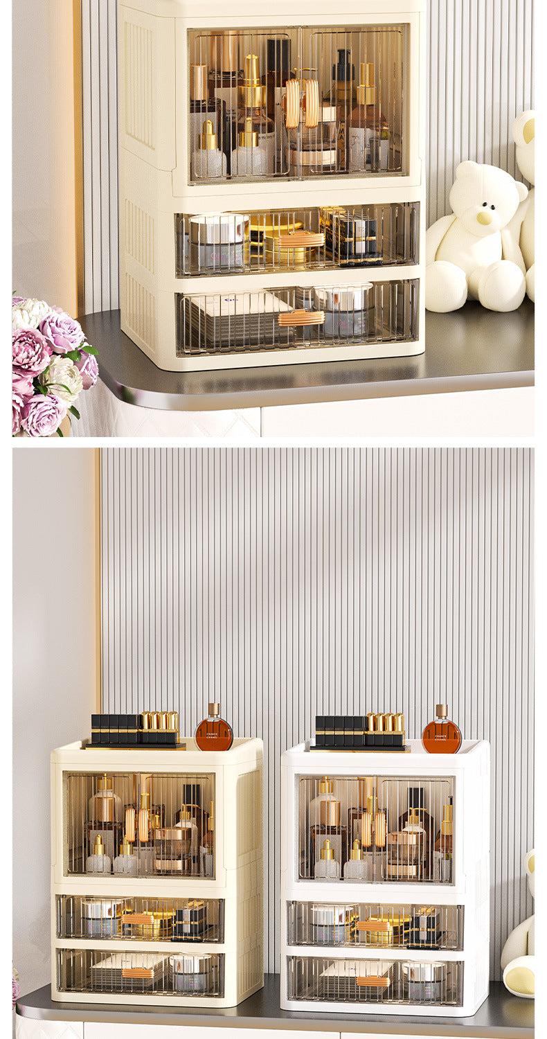 Foldable Double Door Flat Cover White Storage Box Multi-layer Stationery Storage Rack Household Cosmetics Skin Care Storage