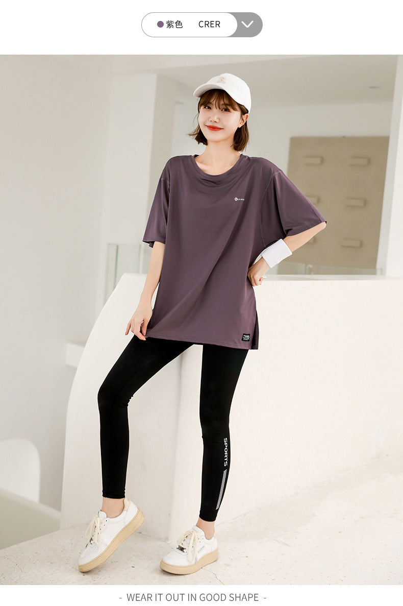 plus size Sports suit Women's Fitness Clothes Loose Summer Yoga Running Fat MM200 Jin Jacket Quick-drying Clothes Solid Color