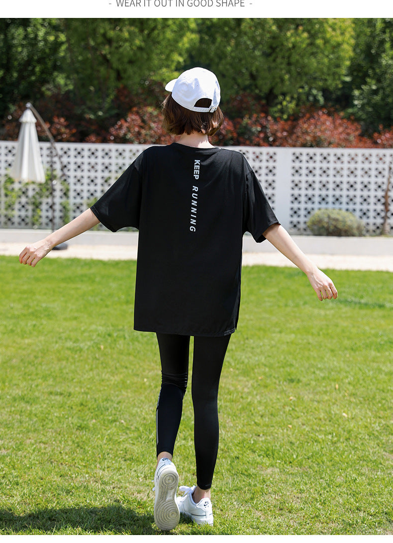 plus size Sports suit Women's Fitness Clothes Loose Summer Yoga Running Fat MM200 Jin Jacket Quick-drying Clothes Solid Color