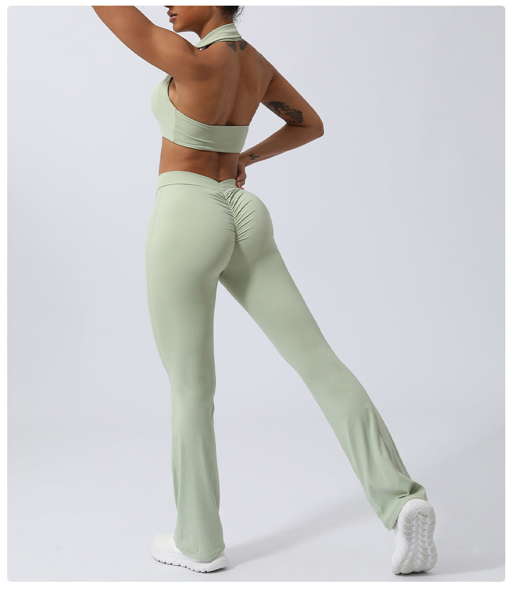 Spring and Summer new European and American yoga suit back lifting hip running workout clothes quick-drying sports two-piece set with chest pad for women
