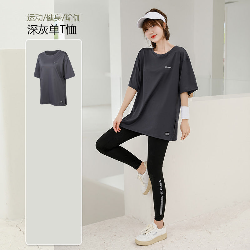 plus size Sports suit Women's Fitness Clothes Loose Summer Yoga Running Fat MM200 Jin Jacket Quick-drying Clothes Solid Color