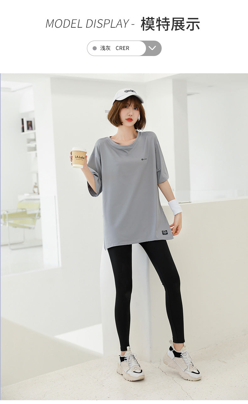 plus size Sports suit Women's Fitness Clothes Loose Summer Yoga Running Fat MM200 Jin Jacket Quick-drying Clothes Solid Color