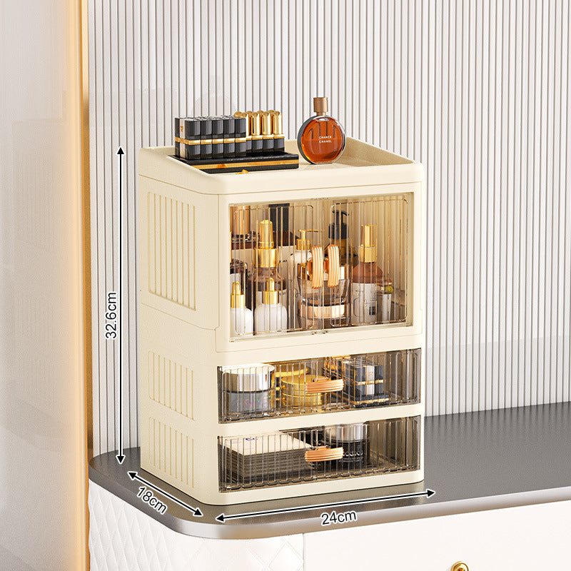 Foldable Double Door Flat Cover White Storage Box Multi-layer Stationery Storage Rack Household Cosmetics Skin Care Storage