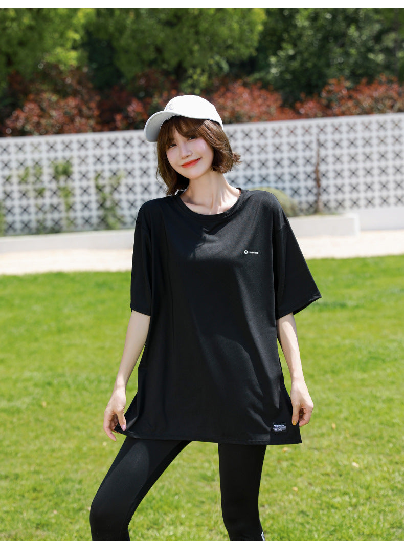plus size Sports suit Women's Fitness Clothes Loose Summer Yoga Running Fat MM200 Jin Jacket Quick-drying Clothes Solid Color