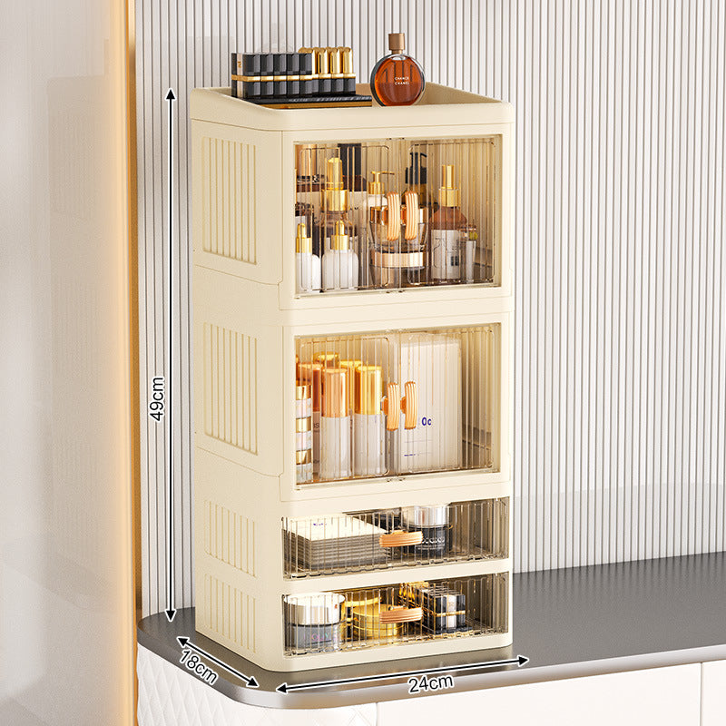 Foldable Double Door Flat Cover White Storage Box Multi-layer Stationery Storage Rack Household Cosmetics Skin Care Storage