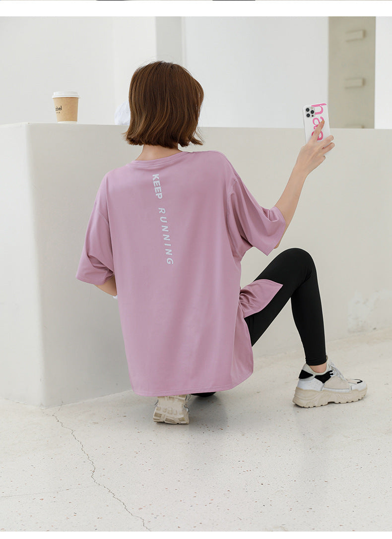 plus size Sports suit Women's Fitness Clothes Loose Summer Yoga Running Fat MM200 Jin Jacket Quick-drying Clothes Solid Color