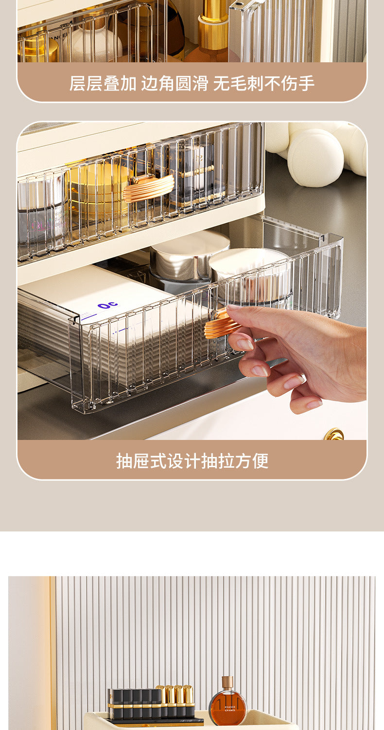 Foldable Double Door Flat Cover White Storage Box Multi-layer Stationery Storage Rack Household Cosmetics Skin Care Storage