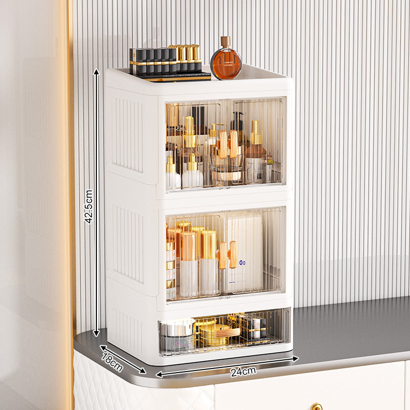 Foldable Double Door Flat Cover White Storage Box Multi-layer Stationery Storage Rack Household Cosmetics Skin Care Storage