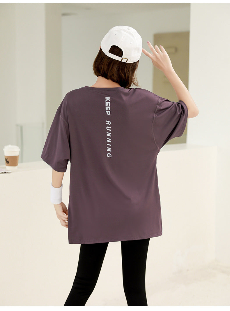 plus size Sports suit Women's Fitness Clothes Loose Summer Yoga Running Fat MM200 Jin Jacket Quick-drying Clothes Solid Color