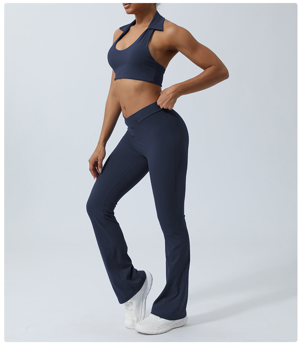 Spring and Summer new European and American yoga suit back lifting hip running workout clothes quick-drying sports two-piece set with chest pad for women