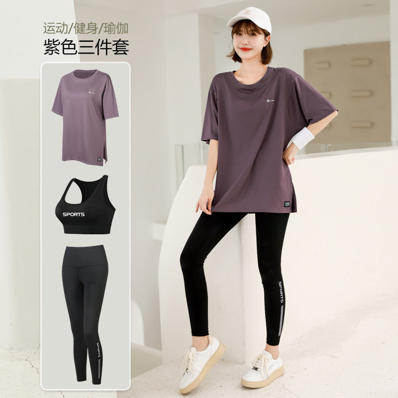 plus size Sports suit Women's Fitness Clothes Loose Summer Yoga Running Fat MM200 Jin Jacket Quick-drying Clothes Solid Color