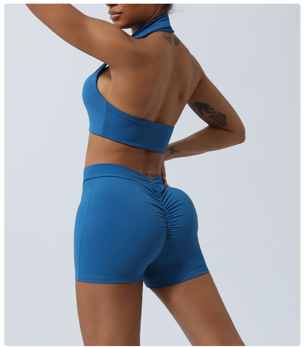 Spring and Summer new European and American yoga suit back lifting hip running workout clothes quick-drying sports two-piece set with chest pad for women