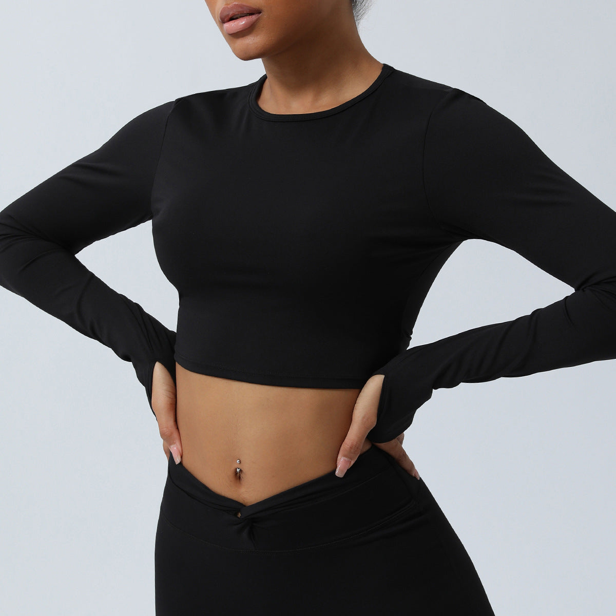 Spring New nude hollow-out beauty back sports top twisted short yoga clothes with chest pad long sleeve T-shirt workout clothes