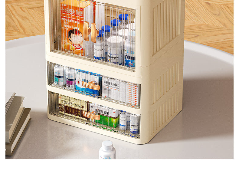 Foldable Double Door Flat Cover White Storage Box Multi-layer Stationery Storage Rack Household Cosmetics Skin Care Storage