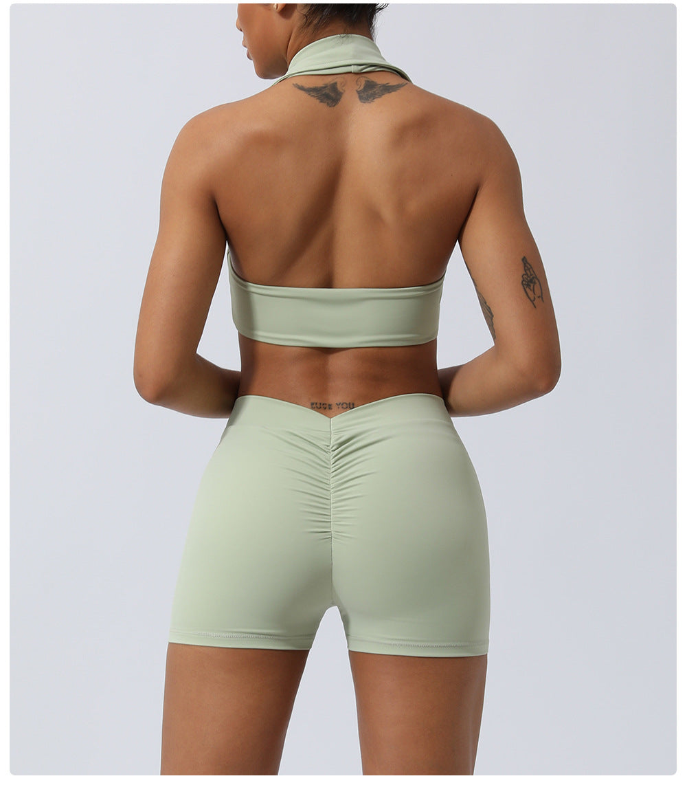 Spring and Summer new European and American yoga suit back lifting hip running workout clothes quick-drying sports two-piece set with chest pad for women