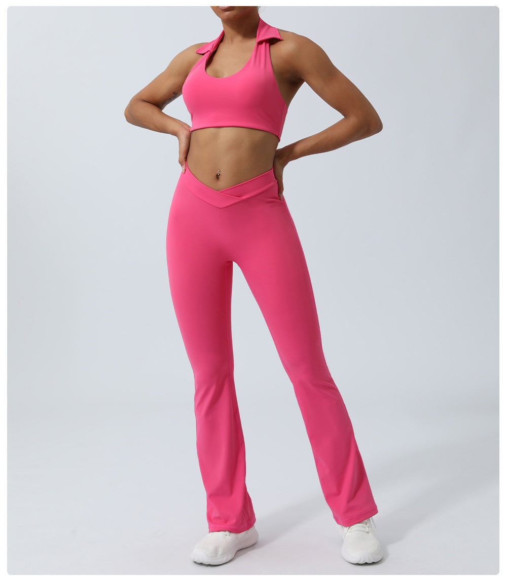 Spring and Summer new European and American yoga suit back lifting hip running workout clothes quick-drying sports two-piece set with chest pad for women