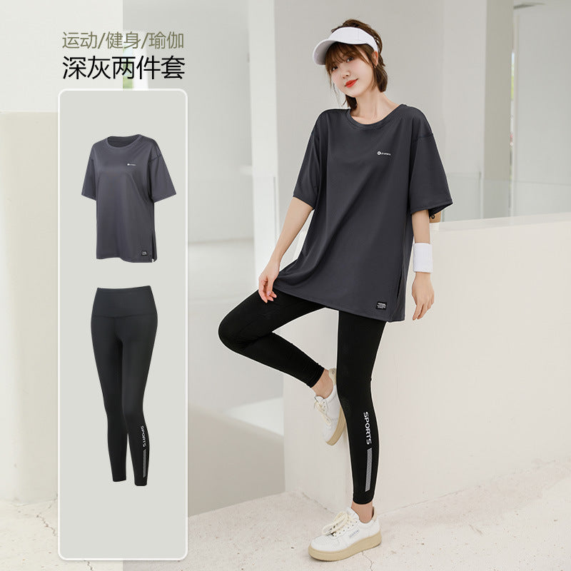 plus size Sports suit Women's Fitness Clothes Loose Summer Yoga Running Fat MM200 Jin Jacket Quick-drying Clothes Solid Color
