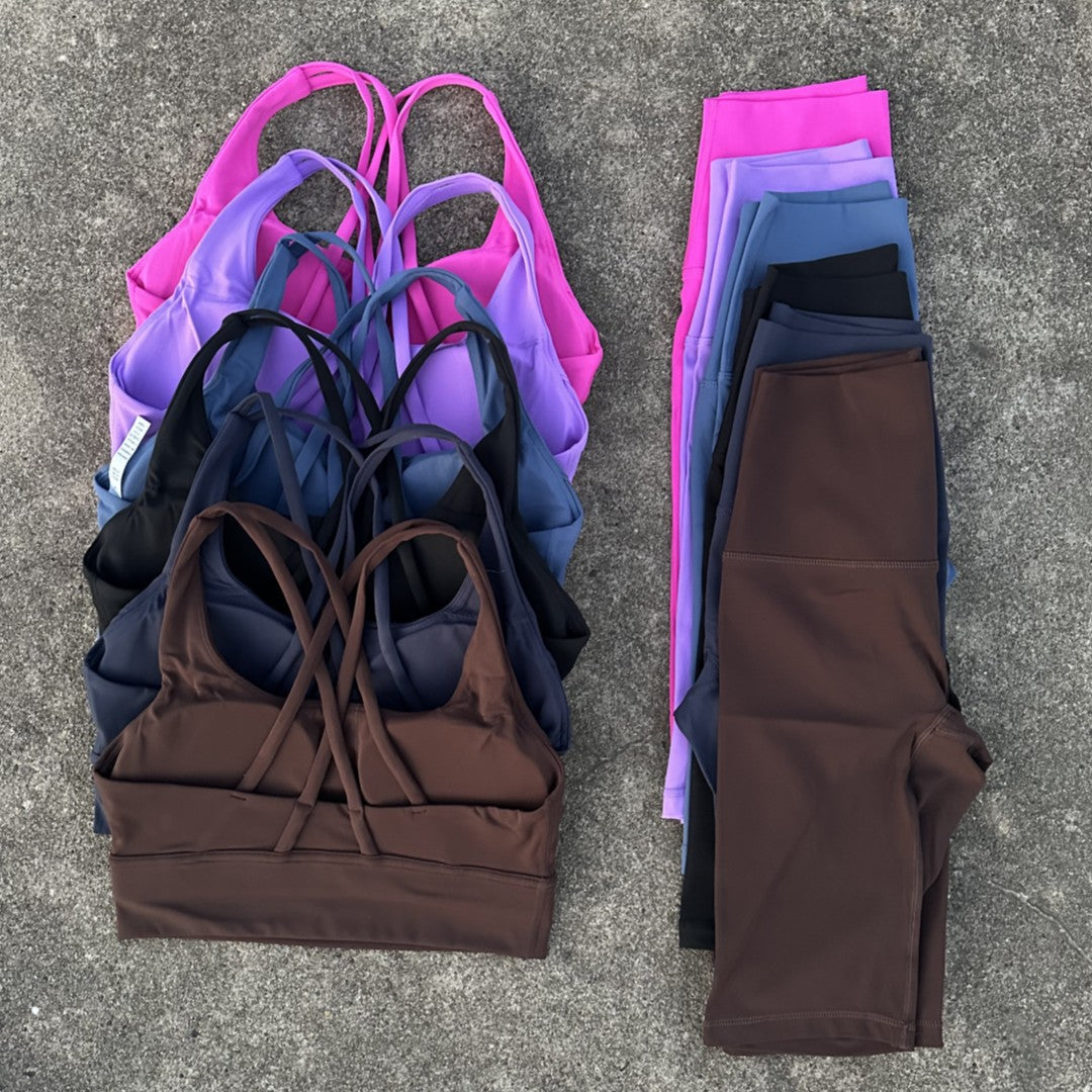 Women's Naked Riding Tight Yoga Shorts suit Hollow-out Back Cross Sports Underwear gym yoga set
