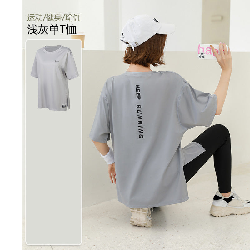 plus size Sports suit Women's Fitness Clothes Loose Summer Yoga Running Fat MM200 Jin Jacket Quick-drying Clothes Solid Color