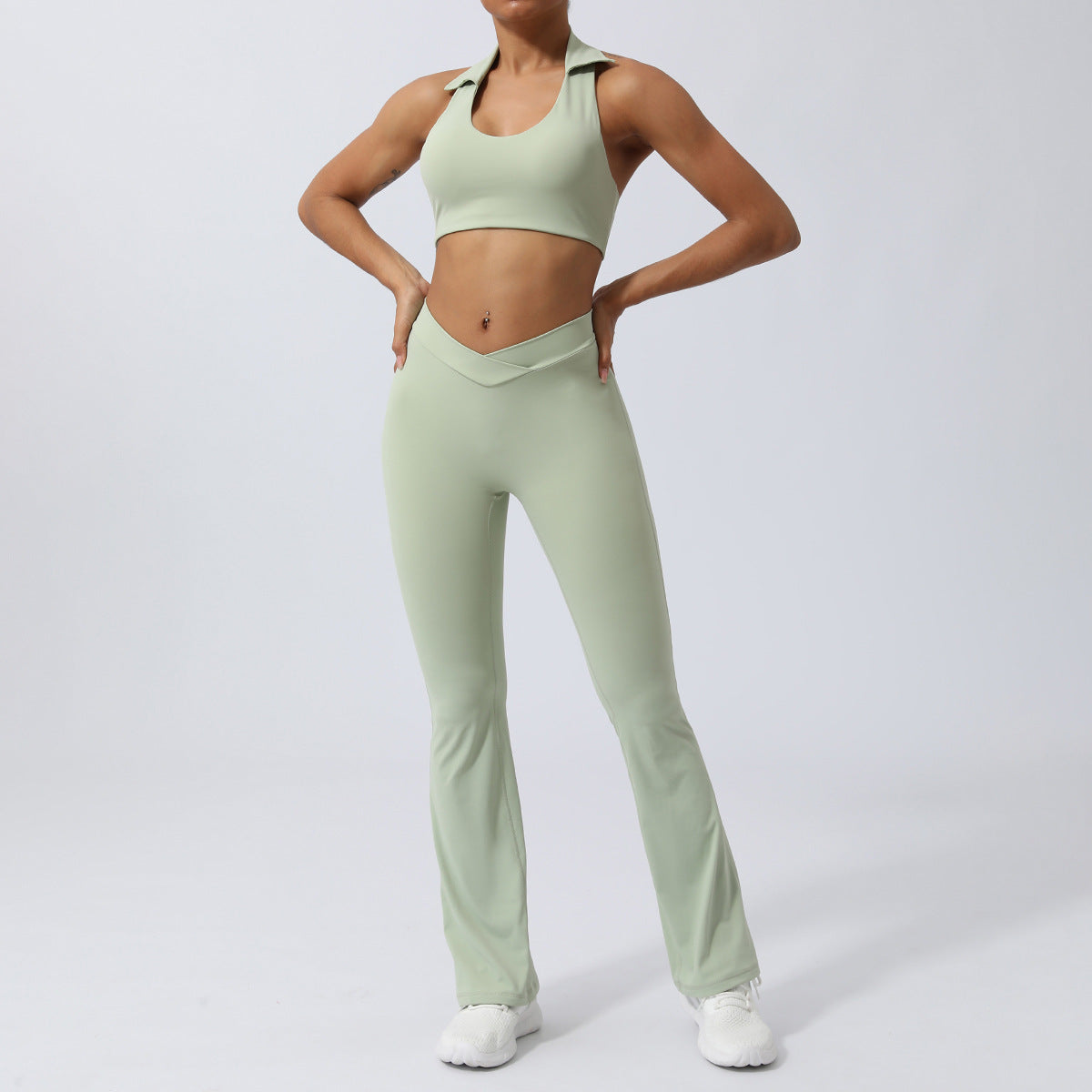Spring and Summer new European and American yoga suit back lifting hip running workout clothes quick-drying sports two-piece set with chest pad for women