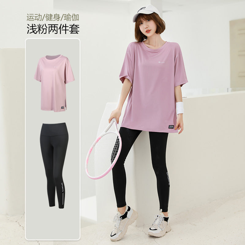 plus size Sports suit Women's Fitness Clothes Loose Summer Yoga Running Fat MM200 Jin Jacket Quick-drying Clothes Solid Color