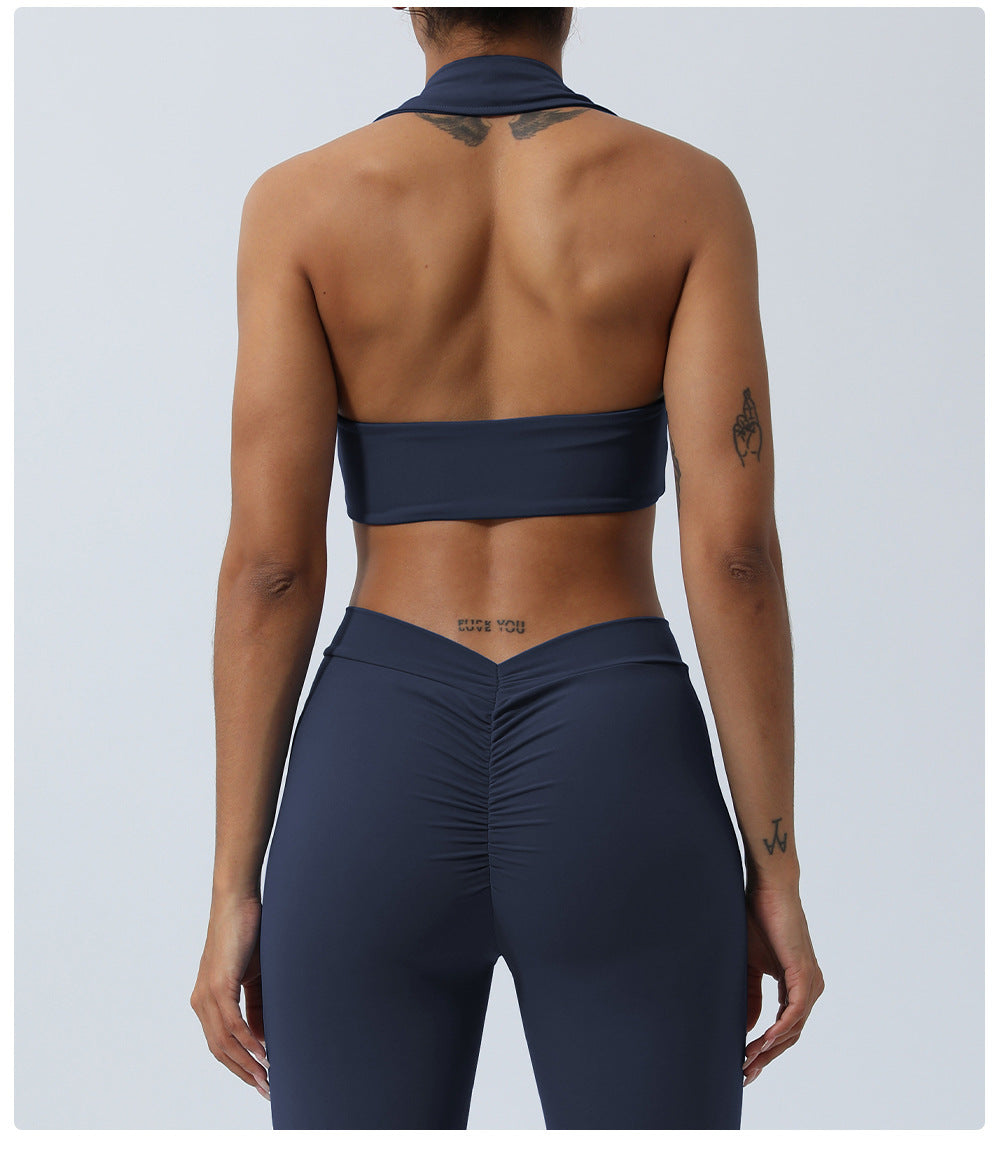 Spring and Summer new European and American yoga suit back lifting hip running workout clothes quick-drying sports two-piece set with chest pad for women