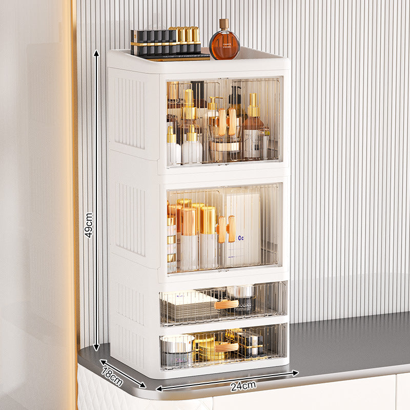 Foldable Double Door Flat Cover White Storage Box Multi-layer Stationery Storage Rack Household Cosmetics Skin Care Storage