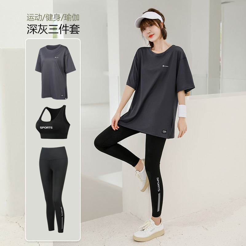 plus size Sports suit Women's Fitness Clothes Loose Summer Yoga Running Fat MM200 Jin Jacket Quick-drying Clothes Solid Color
