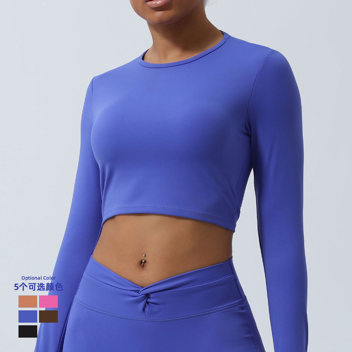 Spring New nude hollow-out beauty back sports top twisted short yoga clothes with chest pad long sleeve T-shirt workout clothes